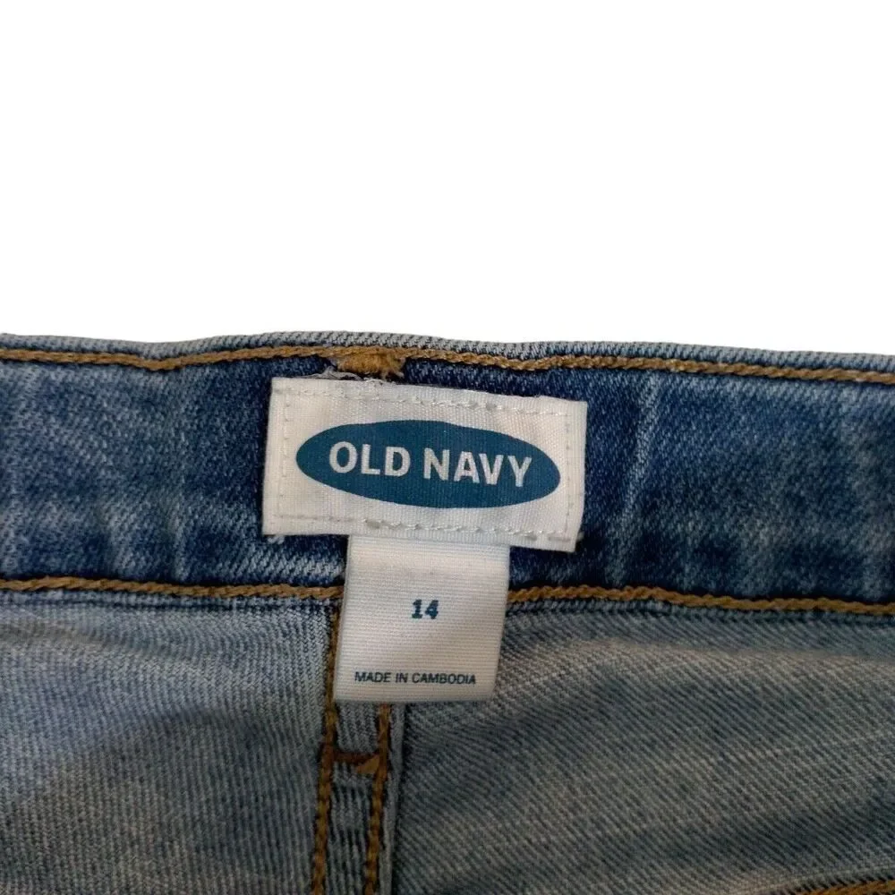 Old Navy Blue Jean Denim Shorts Girls Size 14 Cuff Hem Distressed 5 Pocket